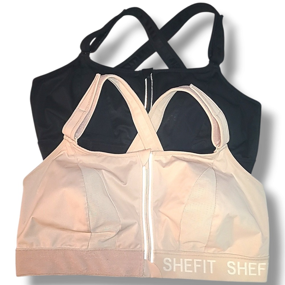 SHEFIT Ultimate Sports Bra 5Luxe Black Nude Zip Front High Impact 2 Pack NWOT